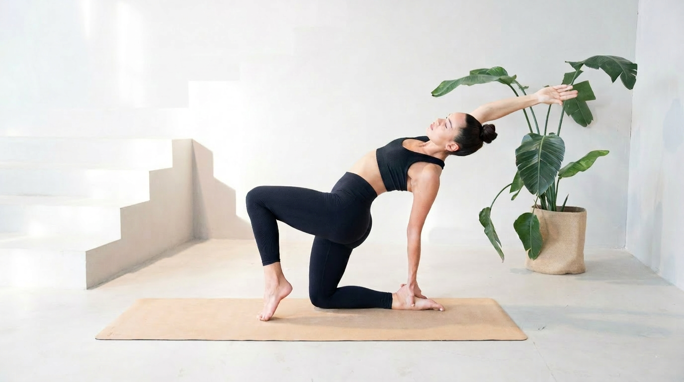 Pilates Trainerin in einer eleganten Pose