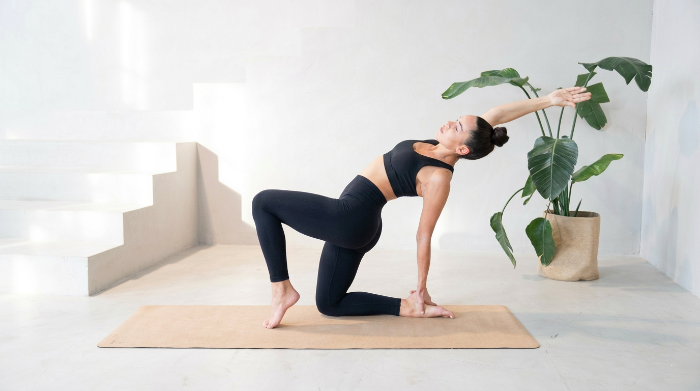 Pilates Trainerin in einer eleganten Pose